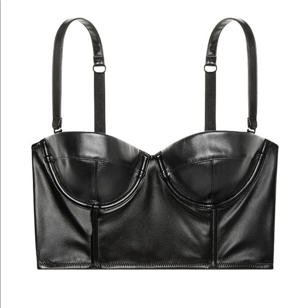 Victoria Secret Black Faux Leather Balconet Bustier/Bralette